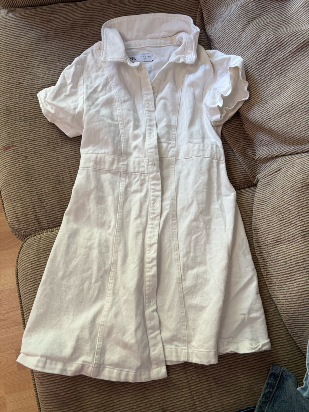 Girls' White Collared Casual Dress with Short Sleeves